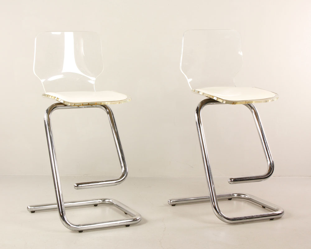 Appraisal: - Pair of Italian Lucite Bar Stools Pair of Italian