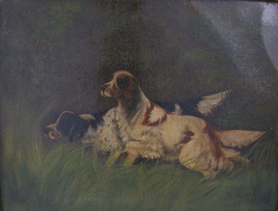 Appraisal: M Agnes Clarke American Two English Setters oil on canvas