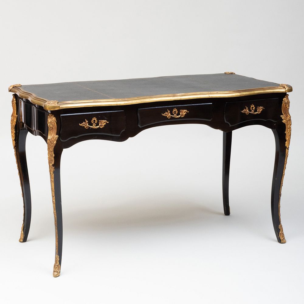 Appraisal: Louis XV Style Ormolu-Mounted Ebonized Bureau Plat Fitted with a