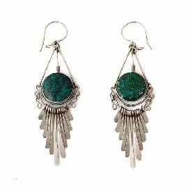 Appraisal: A pair of Peruvian white metal blue green stone earrings