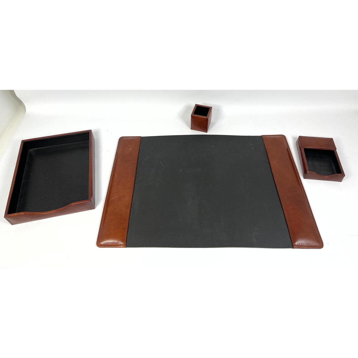 Appraisal: pc BOSCA Hand Stained Hide Leather Desk Set Marked Dimensions