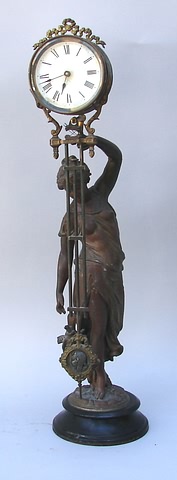 Appraisal: Ansonia day time only spelter stature with original patina H