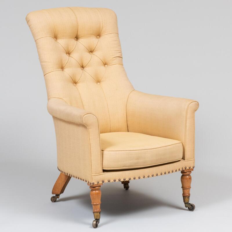 Appraisal: Victorian Tufted Upholstered Beechwood Armchair Colefax and Fowler x x