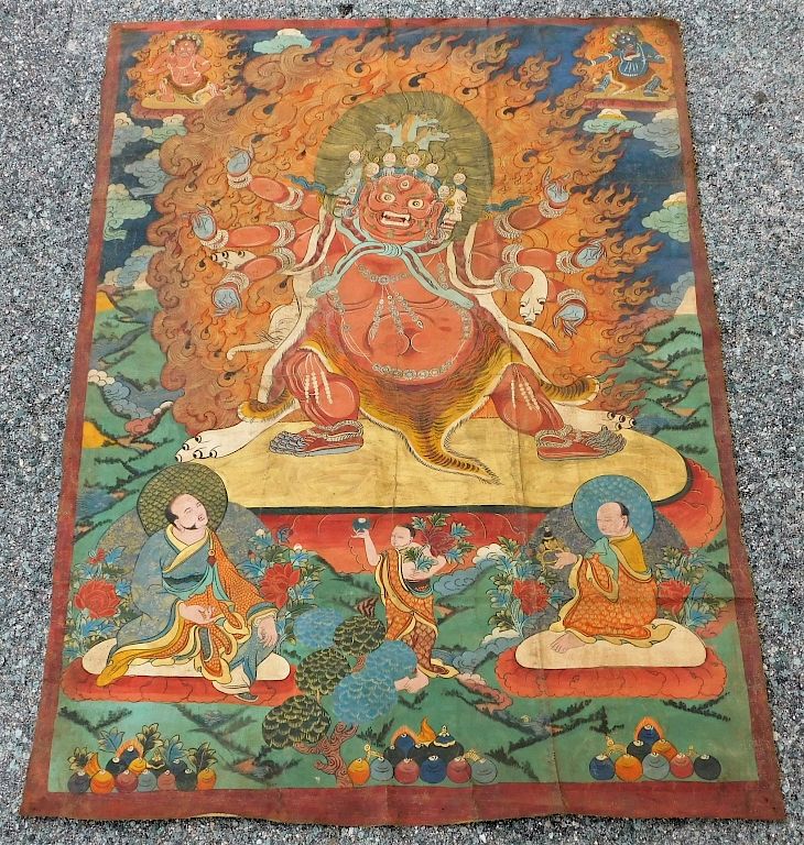 Appraisal: Tibetan Thangka Buddhist Painting of Hyagriva Tibet th Century Hyagriva