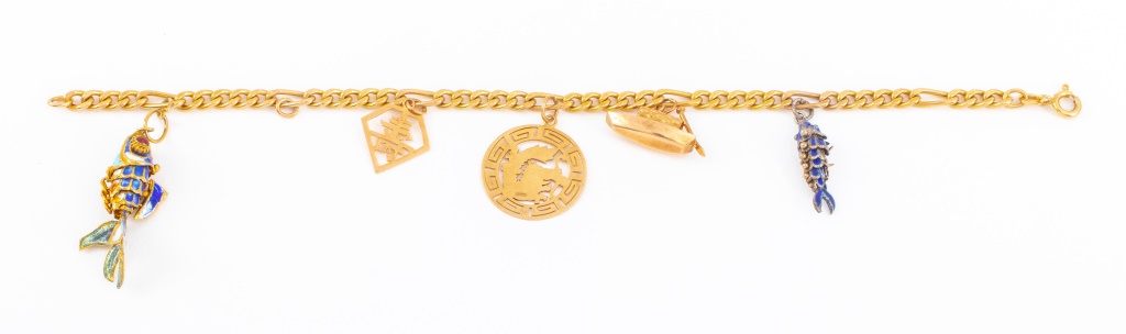 Appraisal: K YELLOW GOLD CHARM BRACELET K yellow gold link chain