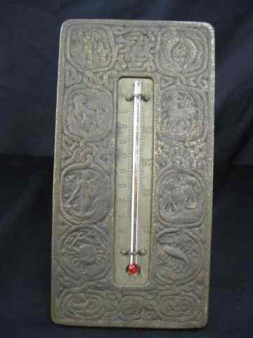 Appraisal: Tiffany Zodiac Bronze Desk Thermometer '' x '' signed original