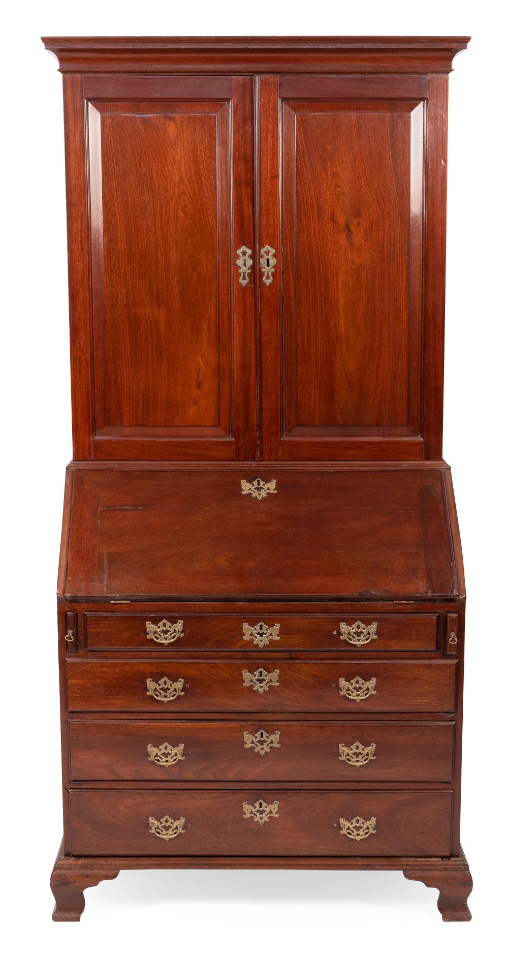 Appraisal: CHIPPENDALE TWO-PART BLIND-FRONT SECRETARY ENGLAND LATE TH CENTURY HEIGHT WIDTH