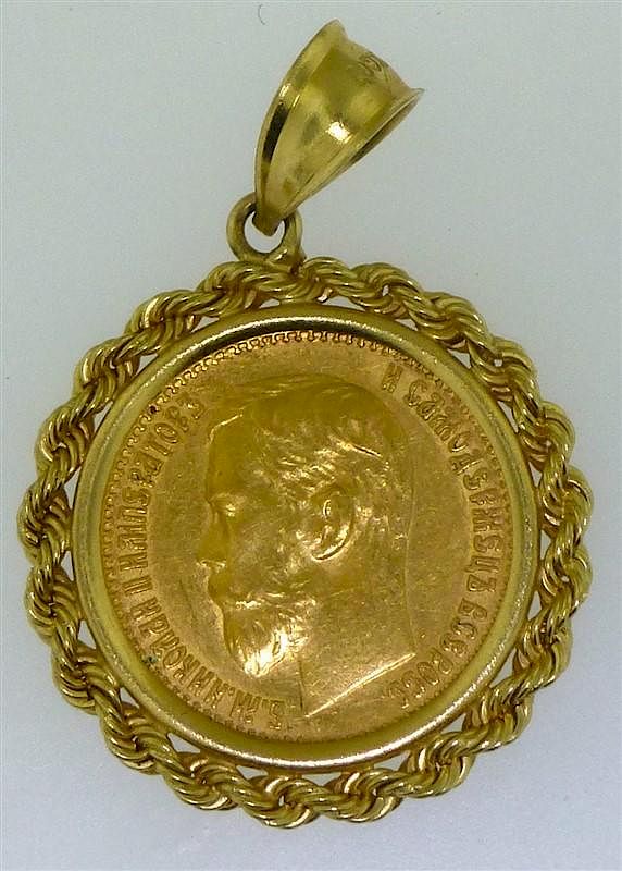 Appraisal: ROUBLE RUSSIAN COIN PENDANT This pendant features an Russian roubles