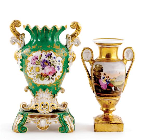 Appraisal: Paris porcelain vases th century ruffled rim over painted floral