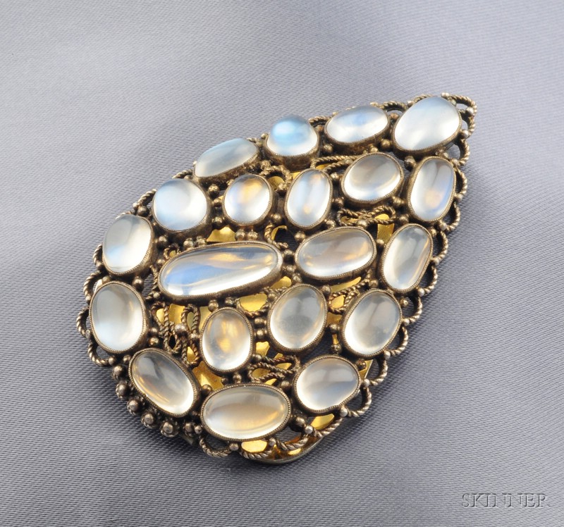 Appraisal: Silver and Moonstone Clip the pear-shape form set with cabochons