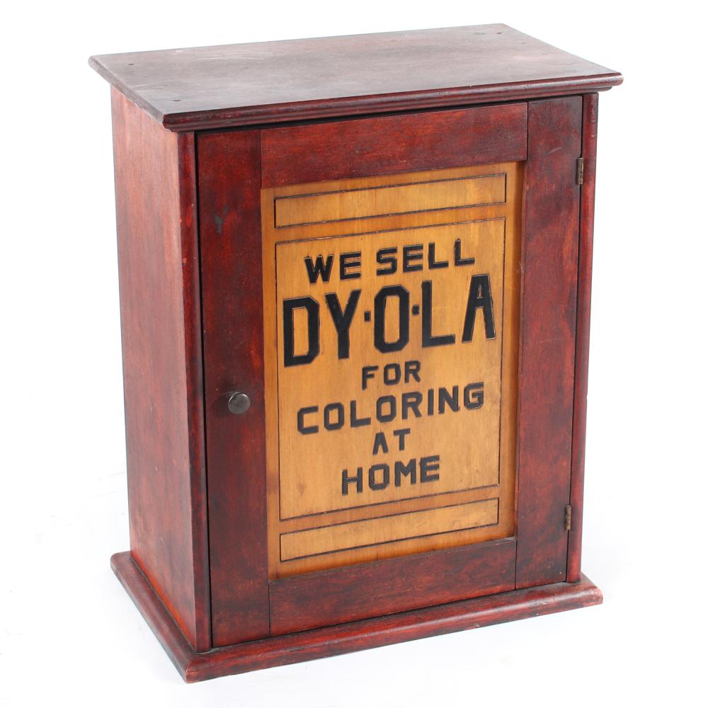 Appraisal: DY-O-LA AMERICAN PRIMITIVE STORE ADVERTISING DYE CABINET WITH HAND PAINTED