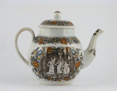 Appraisal: A commemorative pearlware teapot and cover of Ferrybridge type printed