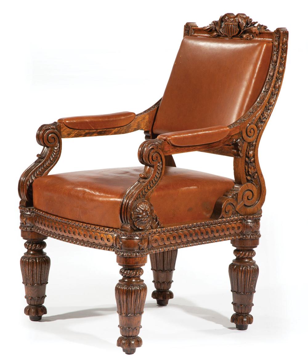 Appraisal: American Carved Oak House of Representative Armchair c attr to