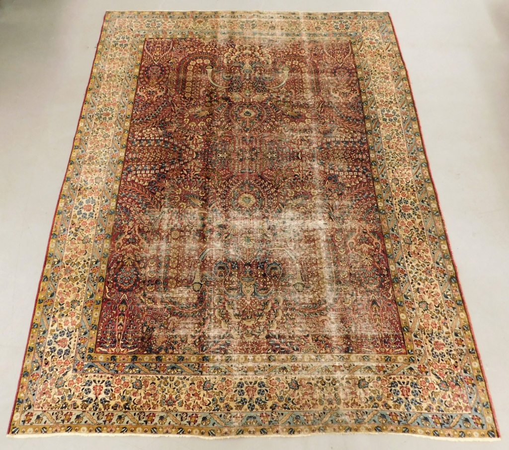 Appraisal: KERMAN BOTANICAL ROOM SIZE RUG Middle East th CenturyBlue ivory