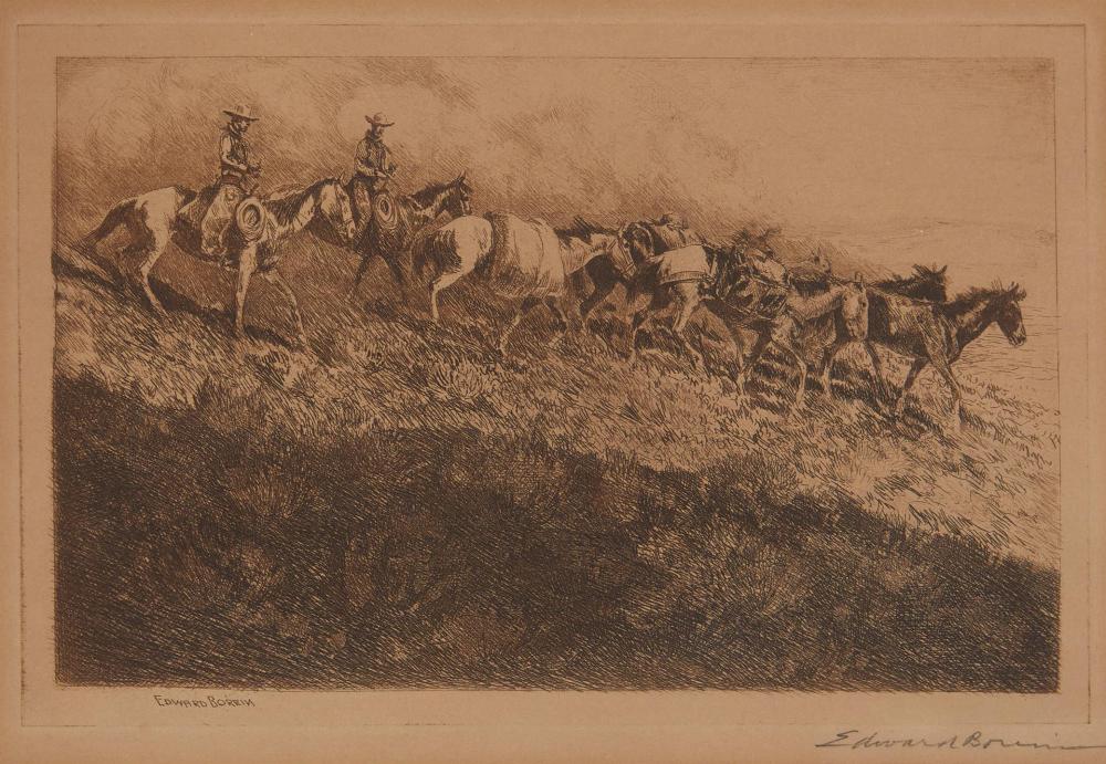 Appraisal: Edward Borein - Reps Etching and drypoint on brown paper