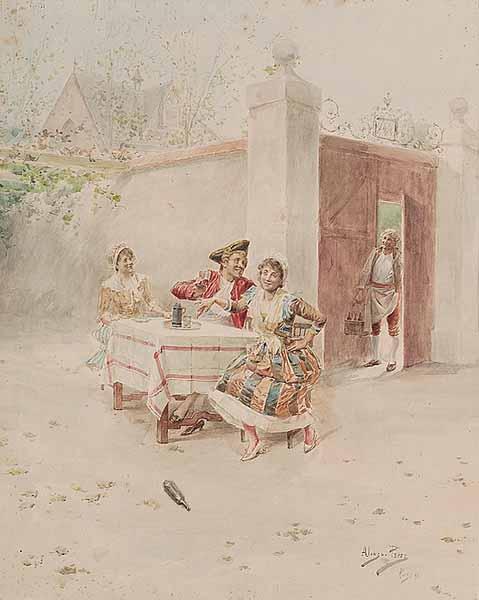 Appraisal: Alonzo Perez Spanish - A Soldier s Lunch watercolor signed