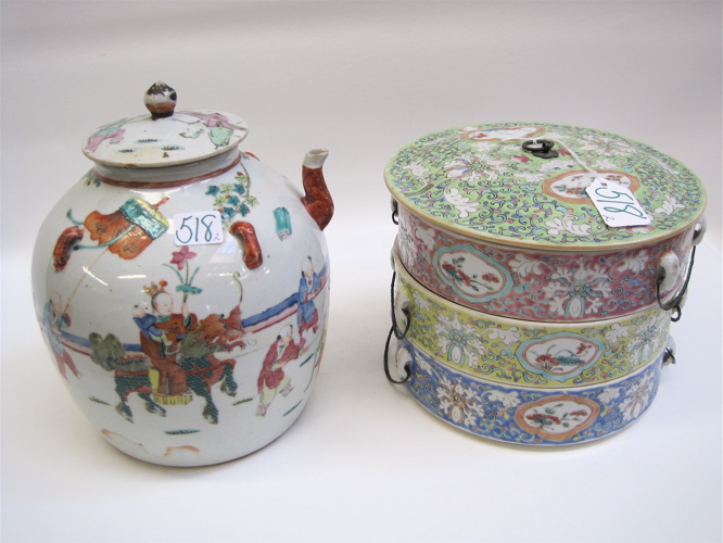 Appraisal: CHINESE PORCELAIN FOOD STORAGE AND JUG pieces each hand enameled