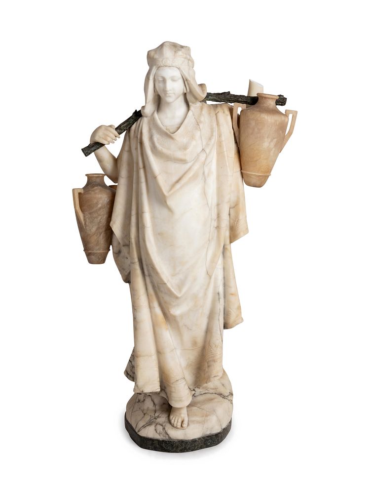 Appraisal: An Italian Carved Alabaster and Cast Metal Orientalist Water Carrier