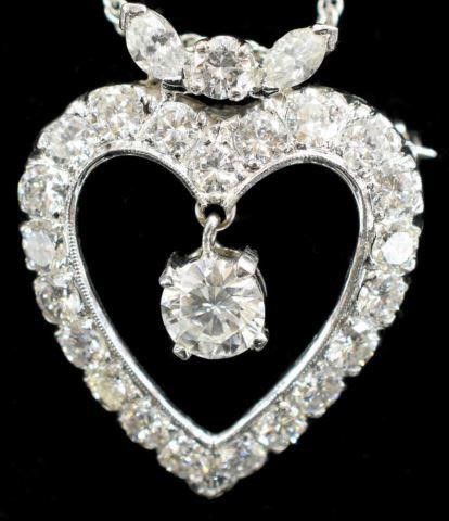 Appraisal: Estate kt white gold necklace heart-shaped pendant brooch containing round