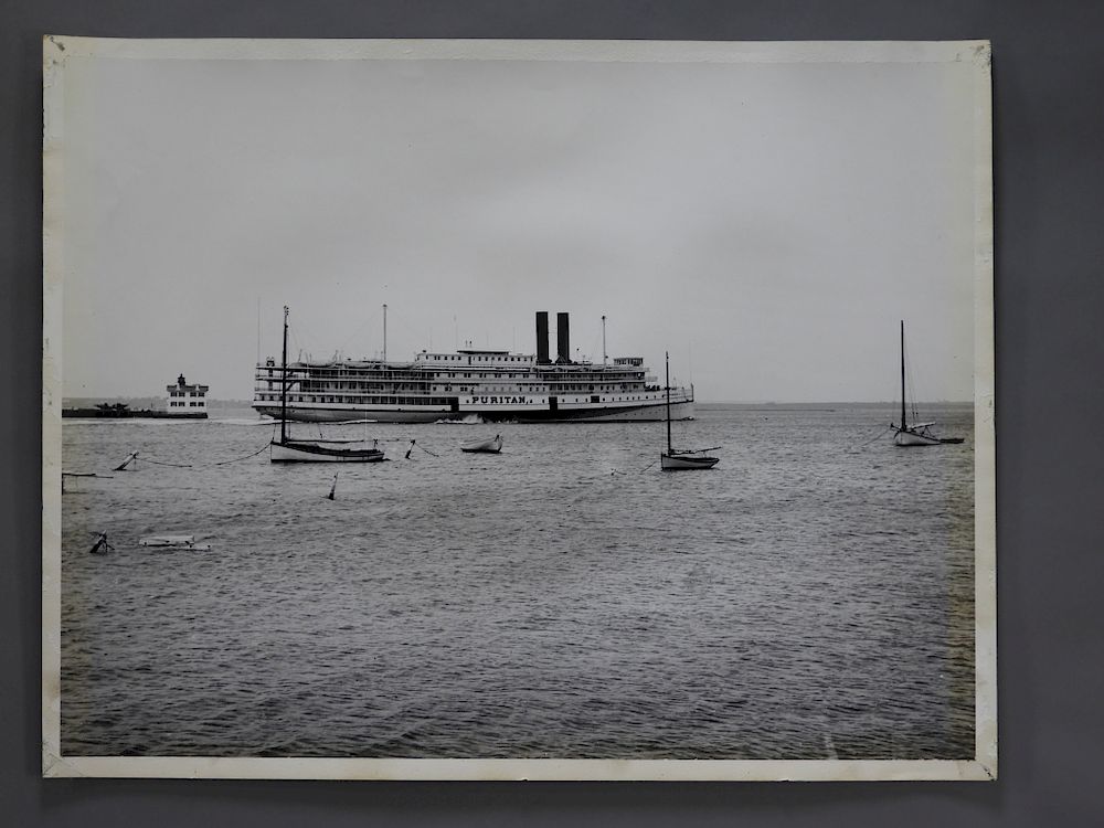 Appraisal: LG Black White Photograph of Steamer Puritan United States Early