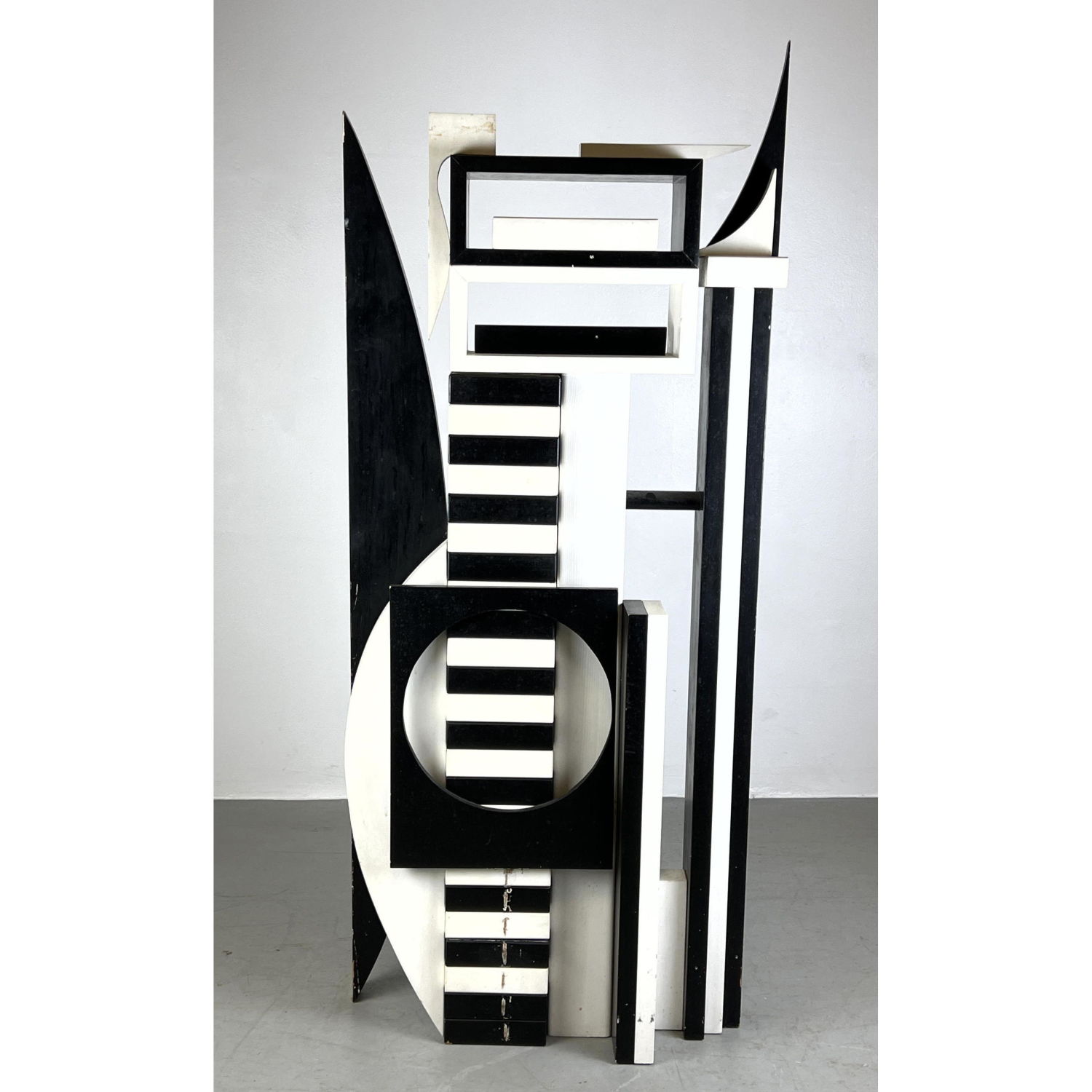 Appraisal: Op Art Black and White Painted Wood Sculpture Dimensions H