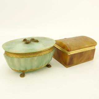 Appraisal: Two Mid Century Italian Alabaster and Brass Mounted Boxes Two