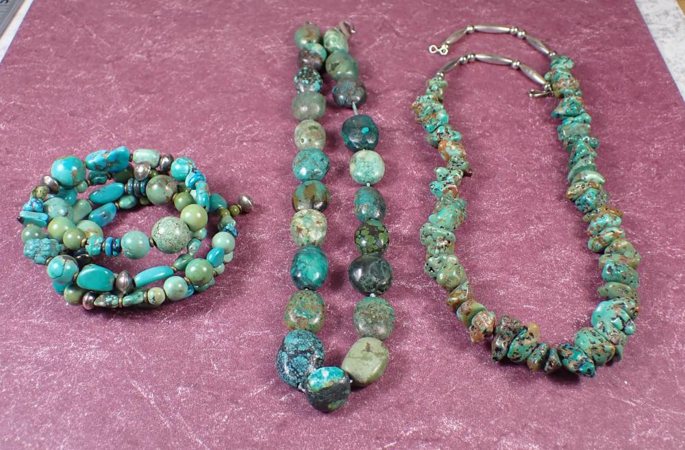 Appraisal: THREE ARTICLES OF NATIVE AMERICAN STYLE TURQUOIS JEWELRY including -