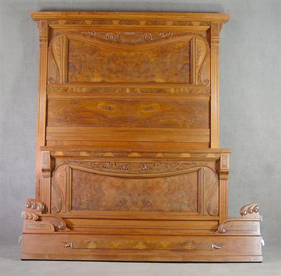 Appraisal: Walnut Burl Walnut Veneer Double Bed Circa Headboard with arched