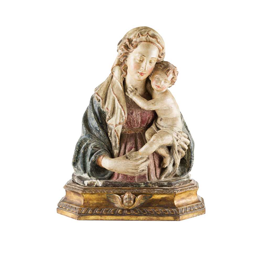 Appraisal: POLYCHROME STUCCO FIGURE GROUP OF THE MADONNA AND CHILD FROM