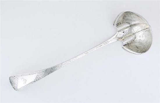 Appraisal: American Victorian sterling ladle circa unidentified bright-cut Aesthetic Movement pattern