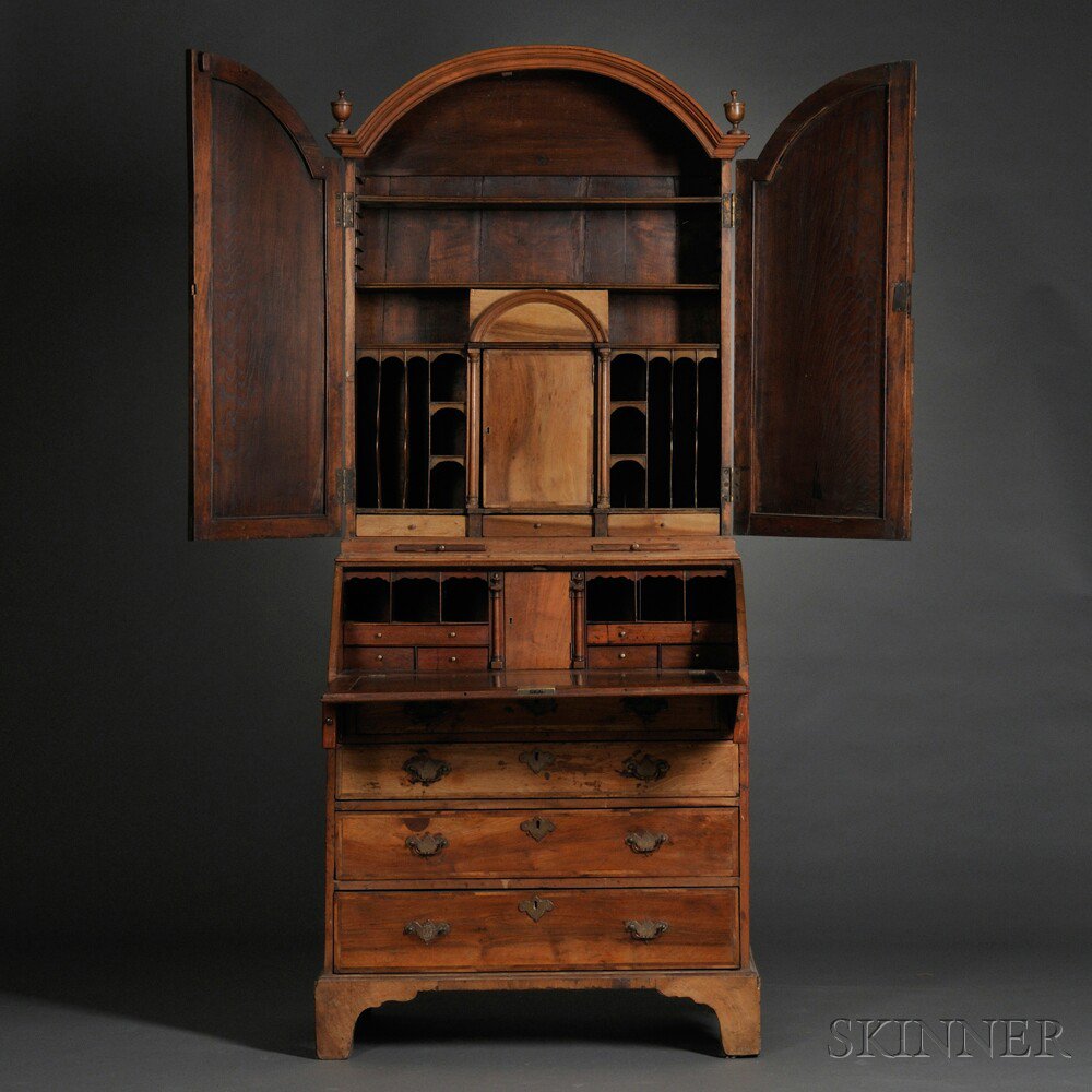 Appraisal: Early Georgian Walnut Bureau Cabinet th century domed top with