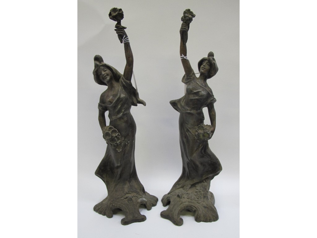 Appraisal: Pair of Spelter figures of Art Nouveau style maidens