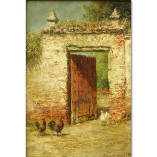 Appraisal: Burr Nicholls American - Fowls at the Venetian Doorway Oil