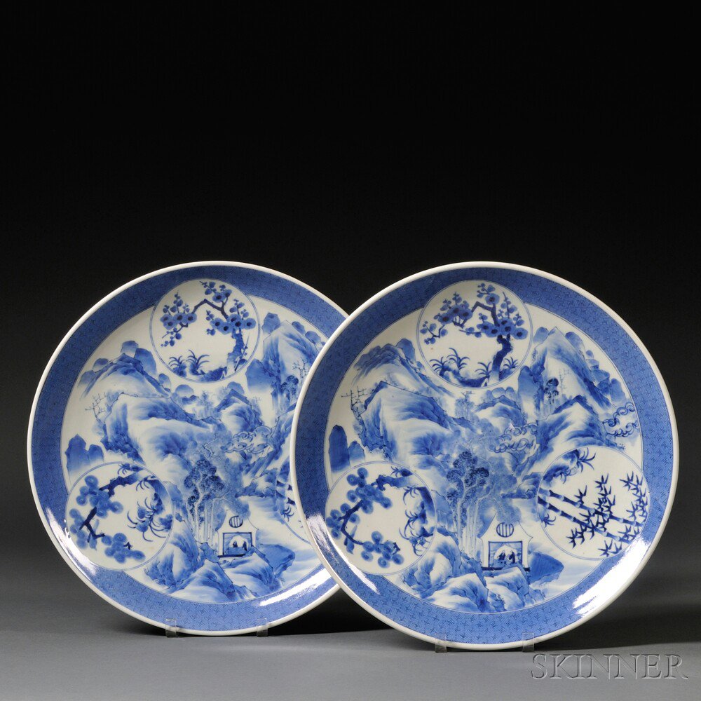 Appraisal: Three Porcelain Items Asia th century a pair of blue