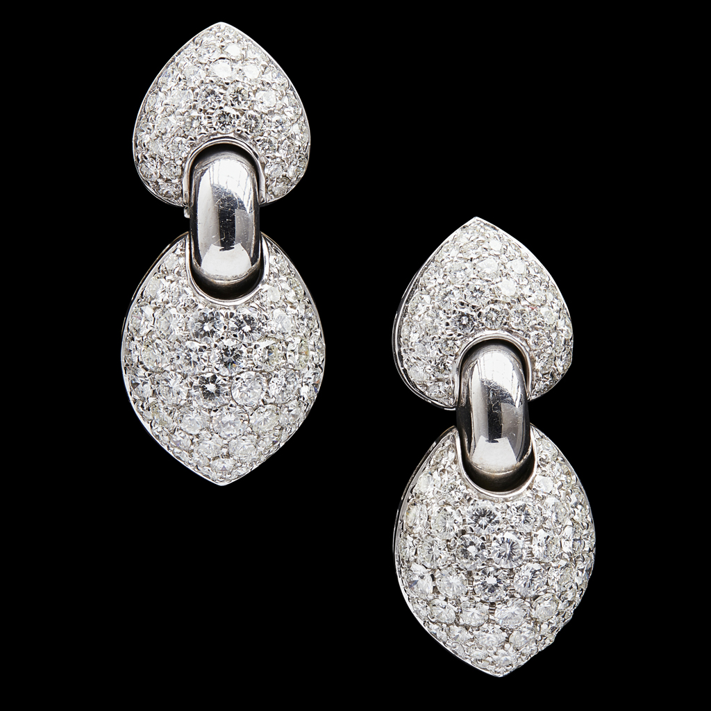 Appraisal: A pair of contemporary diamond set earringseach composed of two