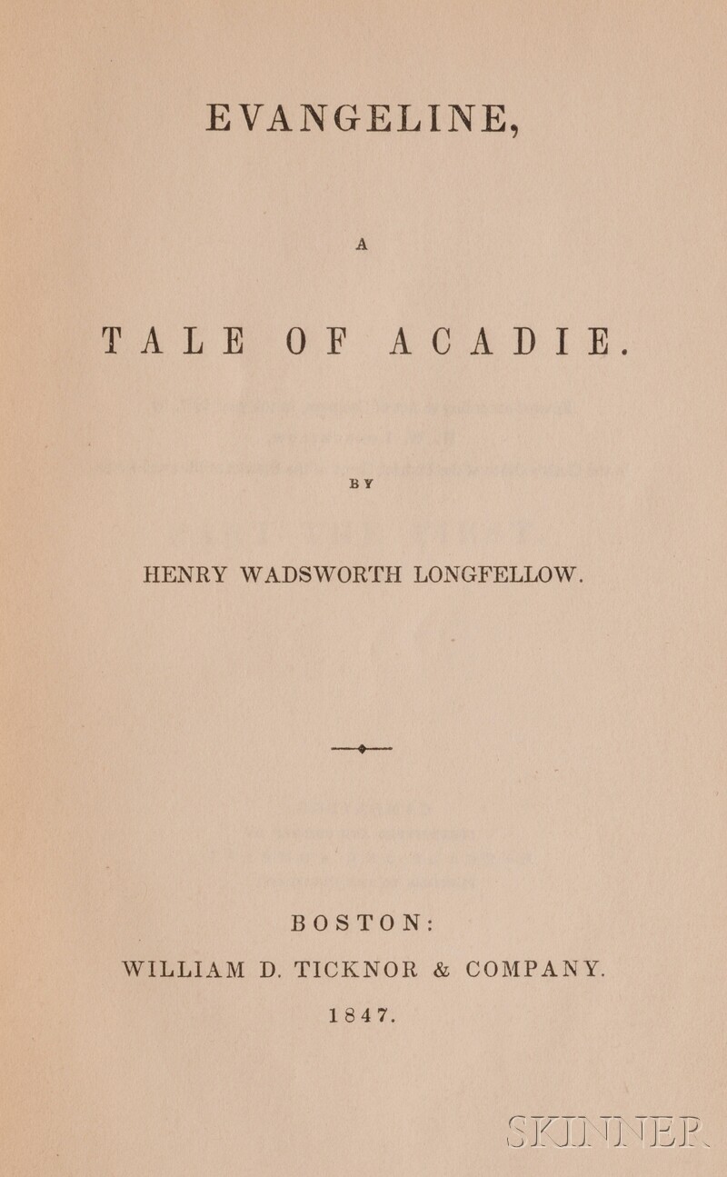 Appraisal: Longfellow Henry Wadsworth - Evangeline A Tale of Acadie Boston