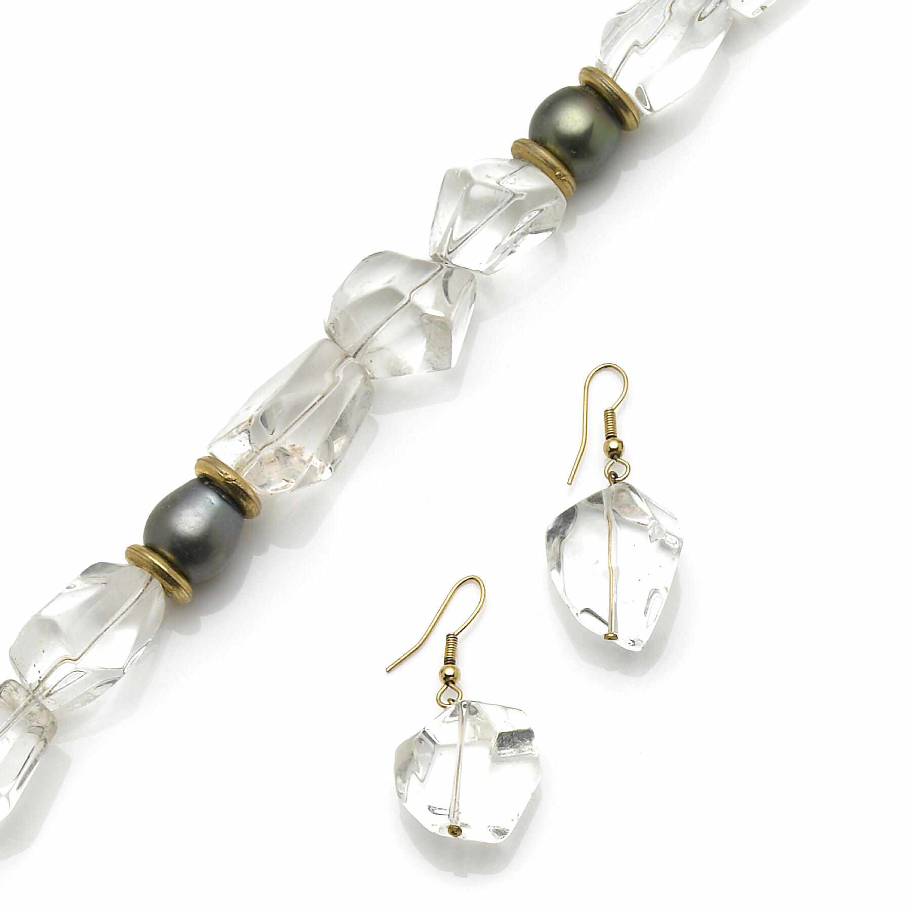 Appraisal: A rock crystal grey cultured pearl and gold necklace and