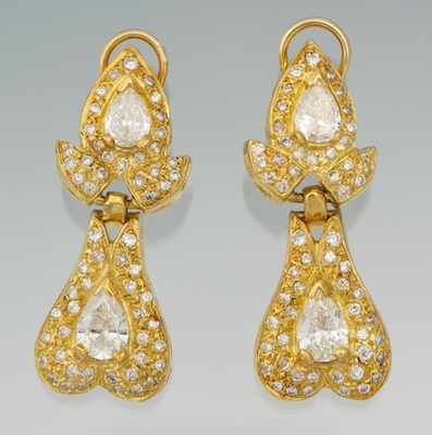 Appraisal: A Pair of Diamond Pendant Earrings k yellow gold pendant