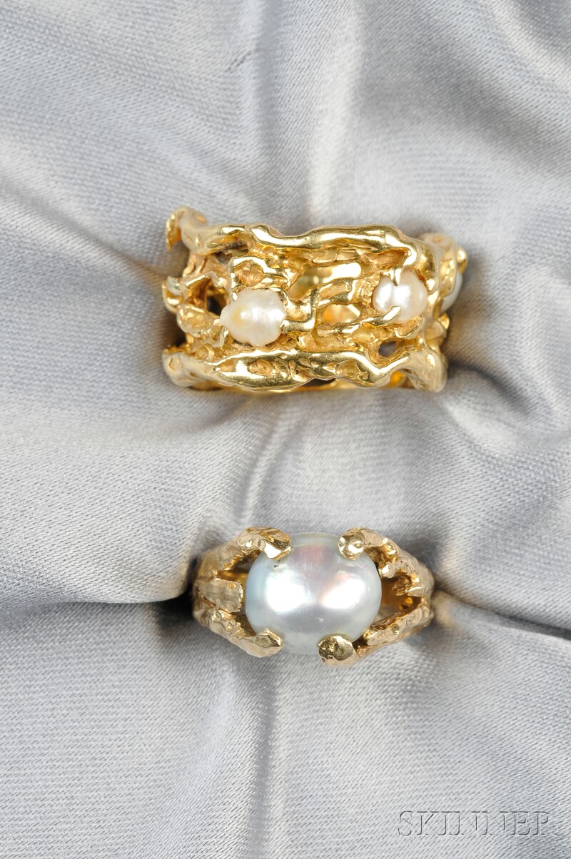 Appraisal: Two Freshwater Pearl Rings Arthur King one designed as an