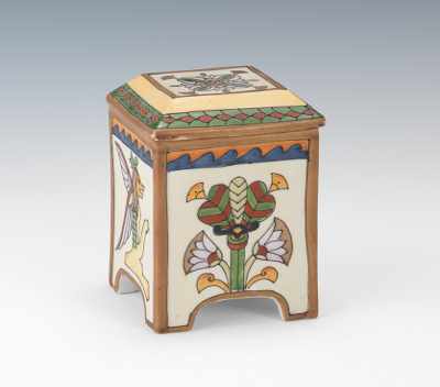 Appraisal: A Nippon Porcelain Tobacco Humidor Square tobacco humidor with coffered