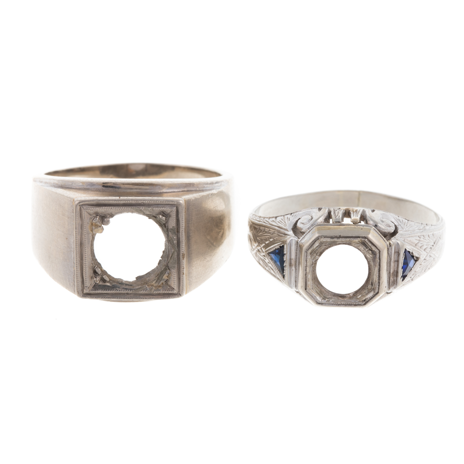 Appraisal: TWO GENT'S RING MOUNTINGS IN GOLD K white gold ring