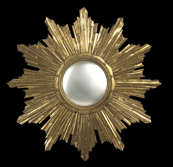 Appraisal: Italian Carved Giltwood Convex Sunburst Looking Glass in the Directoire