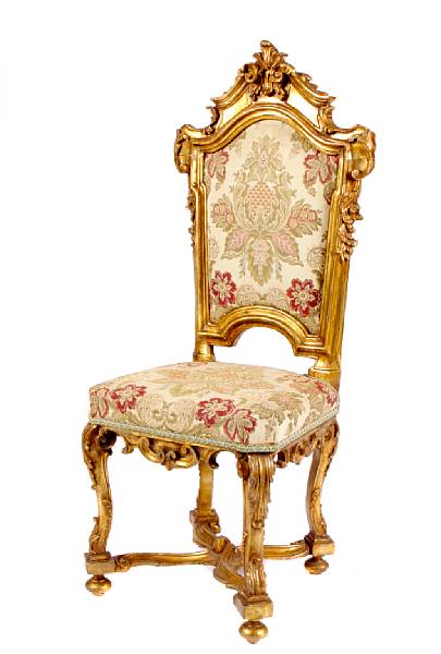 Appraisal: A pair of Venetian giltwood side chairs height in width