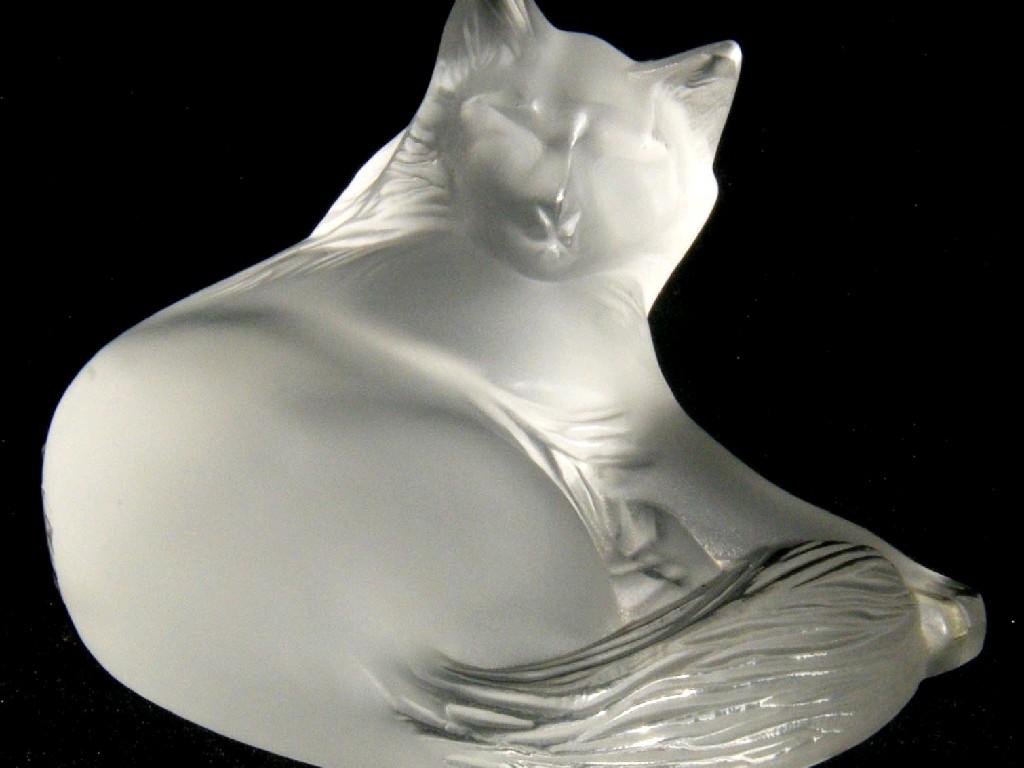 Appraisal: Lalique frosted glass model of a recumbent cat script signature