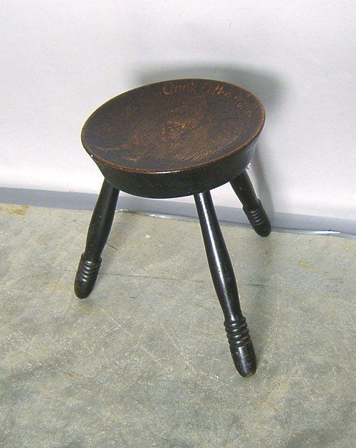 Appraisal: Splay leg stool with carved chicken top inscribed Cock of