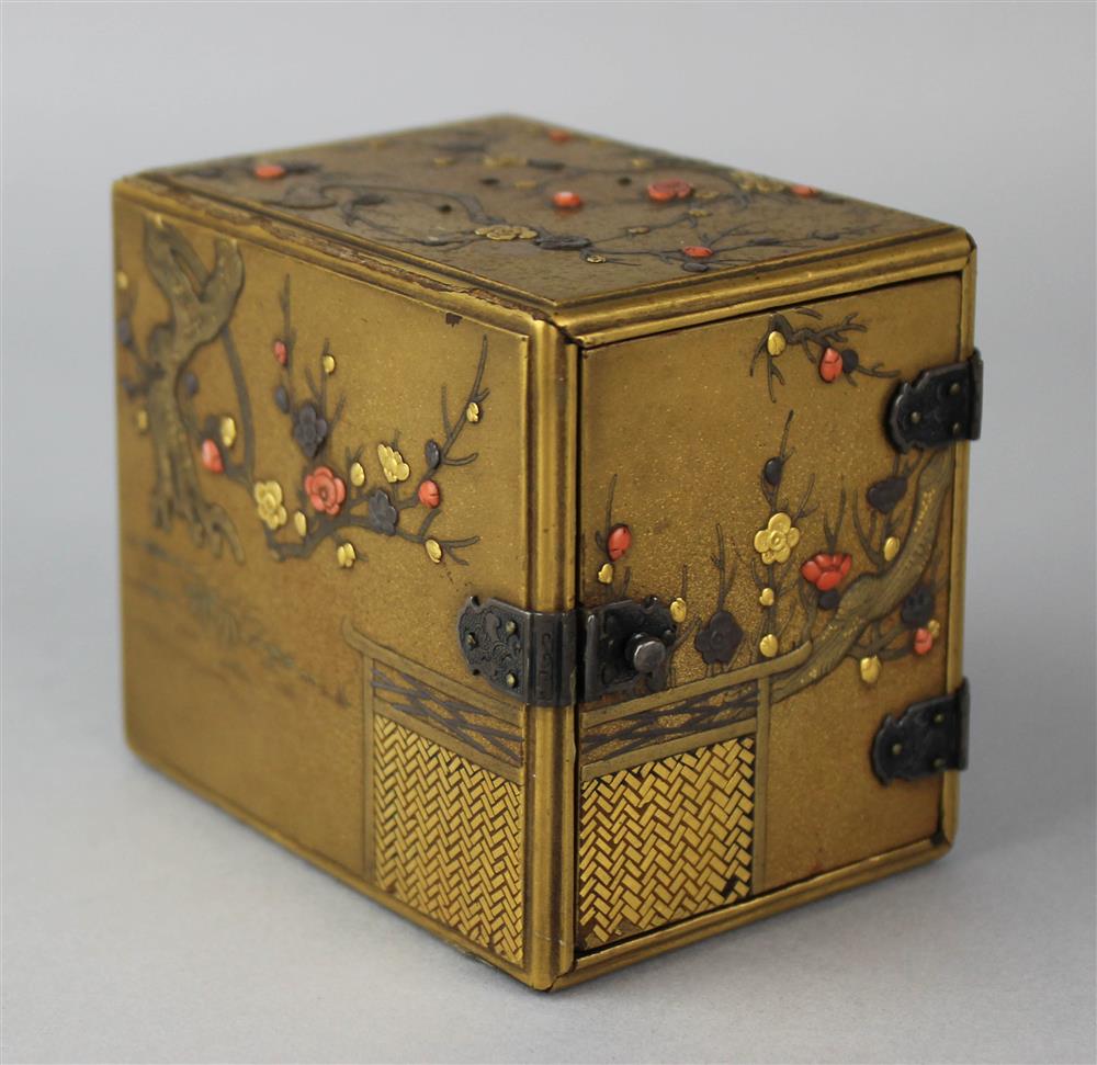 Appraisal: JAPANESE INLAID MINIATURE COLLECTOR'S CABINET EDO PERIOD TH CENTURY the