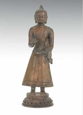 Appraisal: Bronze Standing Buddha A bronze depiction of the standing Buddha