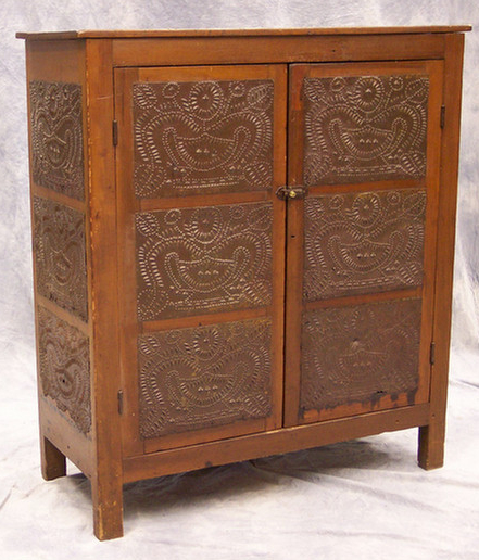 Appraisal: Pine pie safe with pierced tin sides and doors w