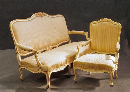 Appraisal: A Louis XVth style giltwood and painted five piece parlour