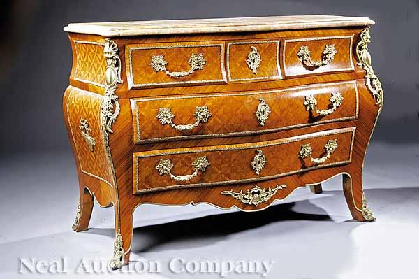 Appraisal: A Louis XV-Style Tulipwood Parquetry and Gilt Metal-Mounted Bomb Commode